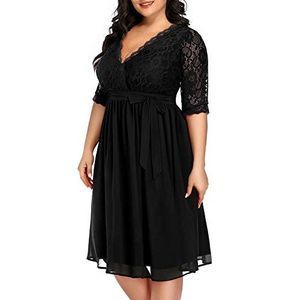 Pinup Fashion Black Cocktail Dress Plus Size Women Lace Top Chiffon Wedding!